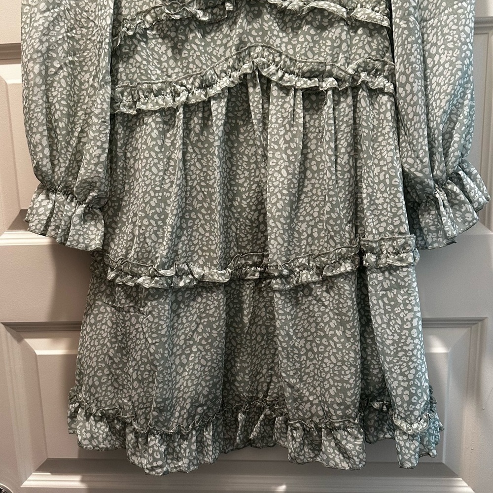 Long Sleeve Dress Deep V Neck Ruffle Layer Swing Mini Dresses Open Back - Picture 7 of 14
